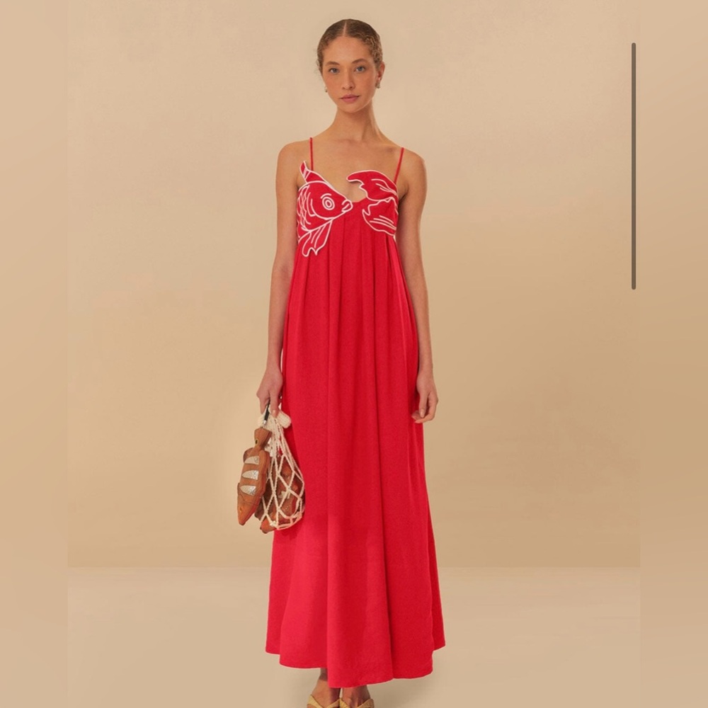 FARM Rio Red Fish Top Maxi Dress BNWT